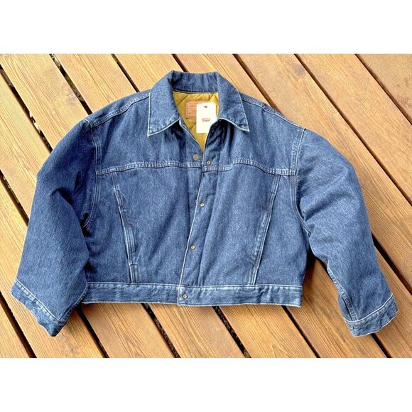 Levi's Women's Reversible Trucker Bubble Big E Dark Denim Jacket Size XL - Picture 2 of 13